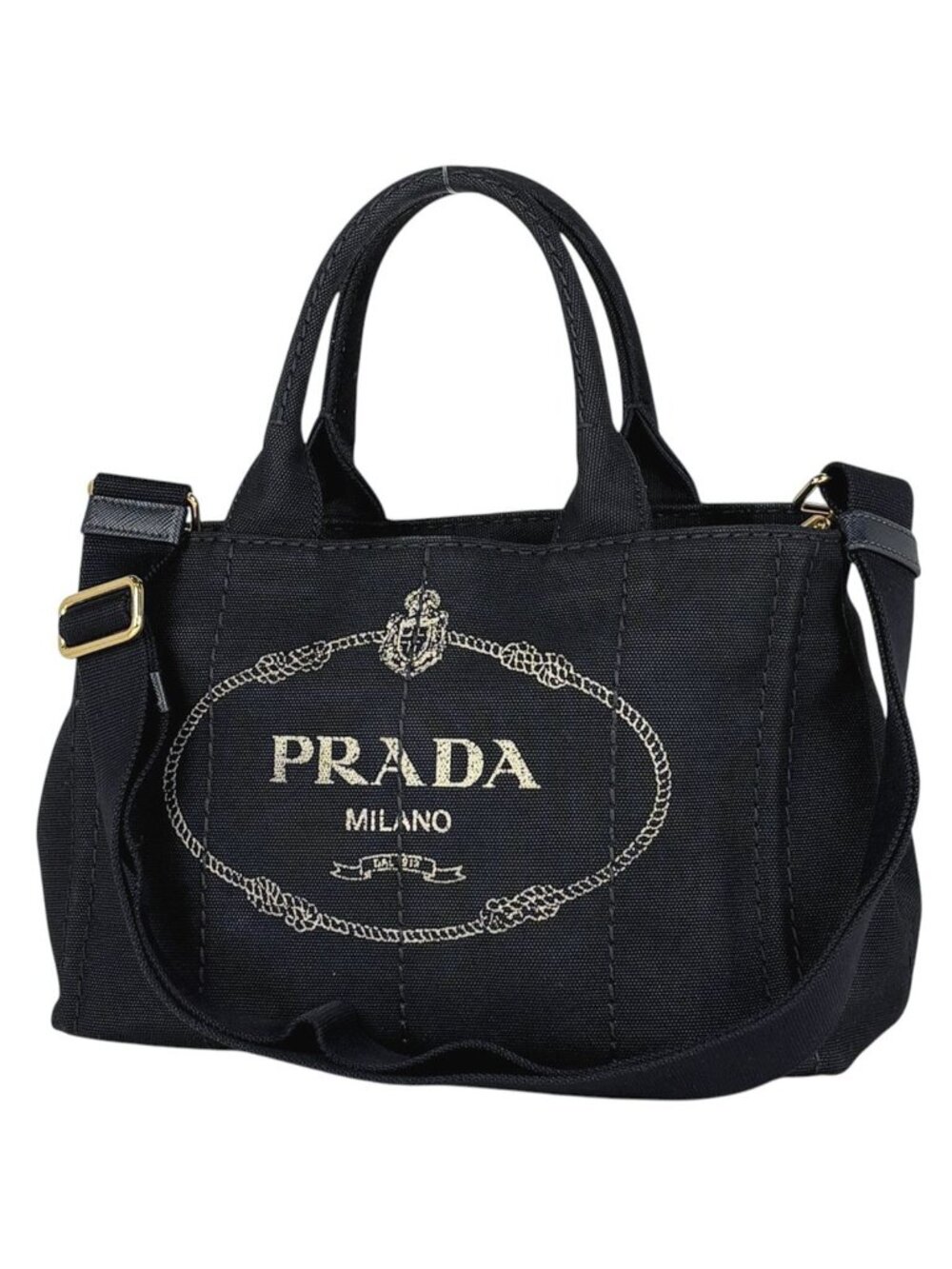 Prada Tote Bag Canapa 2-Way Canvas Black